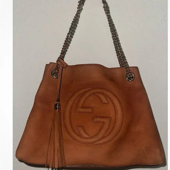 GUCCI Soho Chain Nubuck Orange Leather Tote - Picture 4 of 15